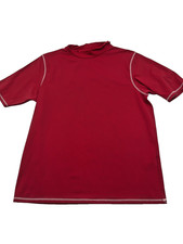 Lands' End Rash Guard Youth Large 14-16 Red Short Sleeve Swim Shirt Boys Beach