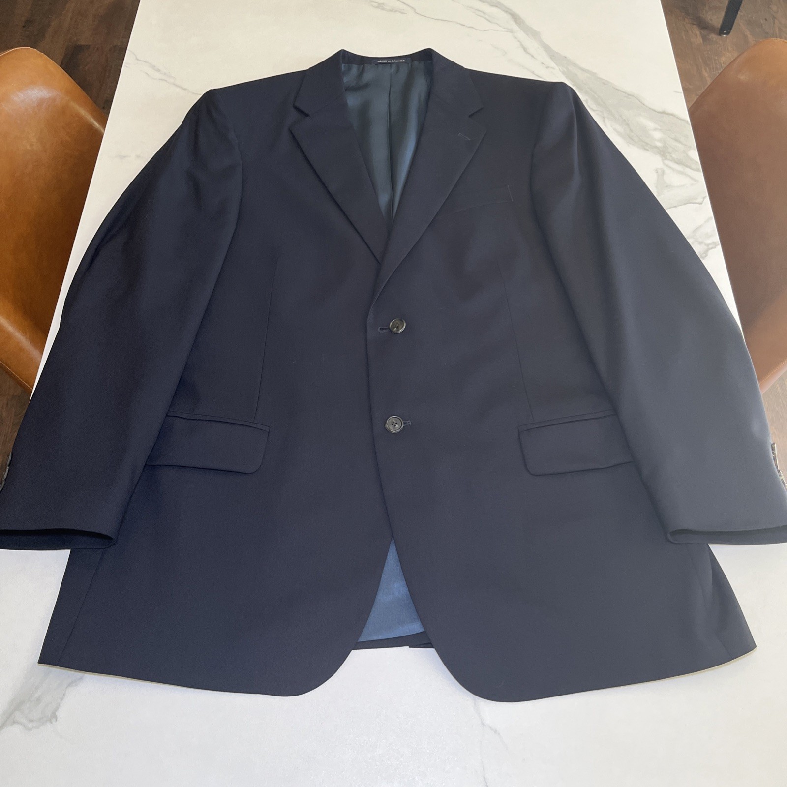 Lands End Navy Blue Blazer Mens 43R Two Button 100% Wool Sport Coat Casual Dress