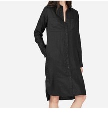 EVERLANE 100% LINEN SHIRT DRESS SZ 16 BLACK MIDI CAPSULE MINIMAL RESORT COASTAL