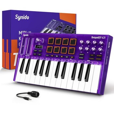25 Keys USB-C MIDI Keyboard Controller with 8 Pads, TempoKey K25 Purple