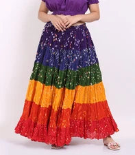 Women's Casual Multi Color Polka Dot Jaipuri Long 25 yard Cotton Maxi Skirt