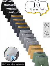 10Pk Mens Boxer Briefs Hello Design Soft Breathable Cotton Stretch Underwear Lot