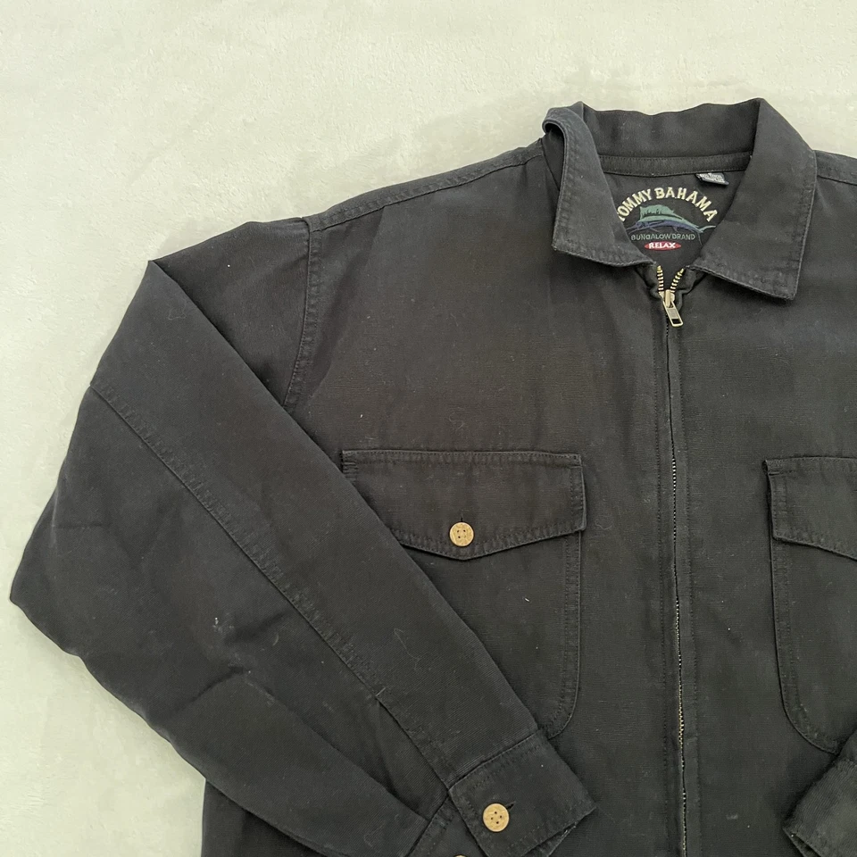 Tommy Bahama Chaqueta Para Hombres Mediana Negra Forrada Floral Cremallera Tareas Abrigo Sarga Informal Foto 2 de 4