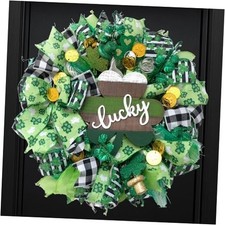  18" St. Patrick’s Day Decorations for Front Door Artificial Green Mesh Wreath 