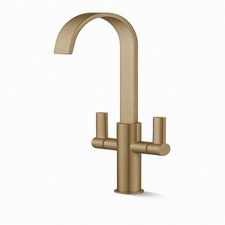 Carna Swept Spout Two Handle Kitchen Mixer Tap Antique Brass UK
