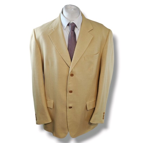 M&S St Michael Mens Blazer Jacket Size 44M Yellow Wool Linen Textured 2 Button