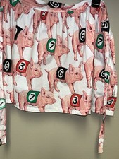 Women's Handmade Pink Race Pigs Half Apron Tie Waist