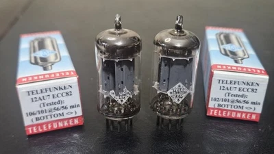 ⭐️Matched Pair TEST NOS TELEFUNKEN ECC82 12AU7 🔹bottom Long Gray Plate Tube TV7 - Image 1 of 4