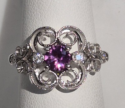 PRACHTVOLLER RING 14K WEISSGOLD ROSA SAPHIR/DIAMANT