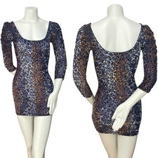 Leopard Print Bodycon Dress Burnout Velvet Stretch Mini Blue Clubbing Sheer Rave