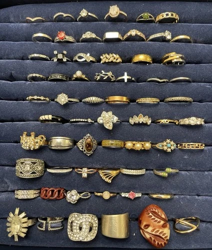 50+ pc ESTATE JEWELRY RINGS LOT Vintage to Modern Costume Fashion Statement