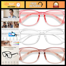 Clear Blue Light Blocking Glasses, 99 UV Protection, Square Frame, 3 Pack Mix C