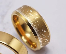 Unisex Adult Tungsten Golden Handmade Wildflowers Jewelry Wedding Ring Band- 8mm