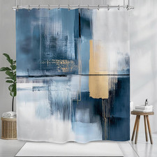 Abstract Blue Brushstroke Shower Curtain 60Wx72L Inch Modern Minimalist Contempo