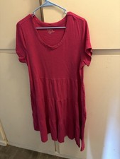 Time Tru Women s Pink Dress Large 12-14 Short Sleeve Elastic Waist JT