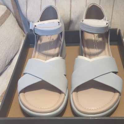 ECCO Strappy Sandals Light Blue Leather Upper Hook & Loop Women EU 41 US 10-10.5