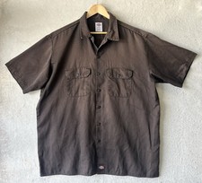 Dickies Mens 2XL Short Sleeve Work Shirt Dark Brown Pockets See All Pics
