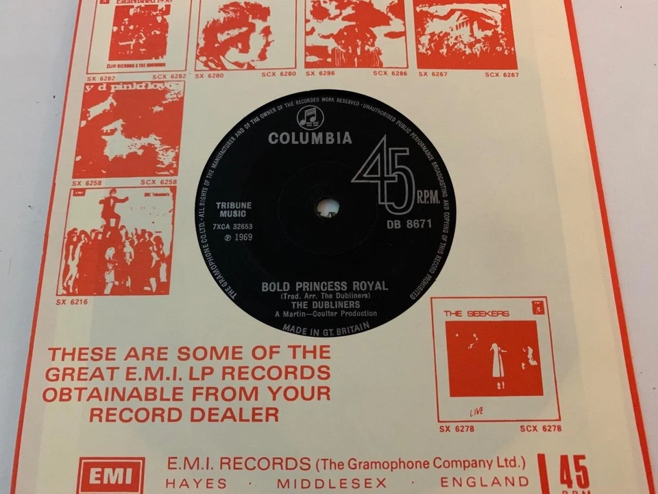 DUBLINERS Molly Maguires / Bold Princess Royal 1970 UK Columbia DB8671 NEAR MINT - Image 2 of 2