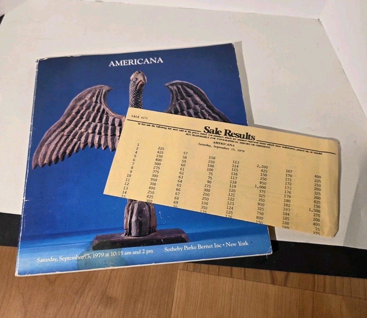 Sotheby’s Catalog: Americana September 15, 1979 with Prices Realized