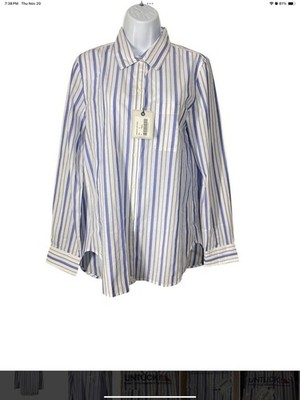 NWT UNTUCKit Women's Pinot Perse Wide Stripe Long Sleeve Button Up Shirt Size 10