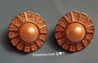 Vintage Yellow Gold Plated Sunburst Pave Crystal & Imitation Pearl Earrings  — photo 7