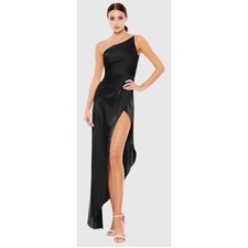 IEENA for Mac Duggal Black Satin One Shoulder Asymmetric Gown 70177 Size 2 NWT