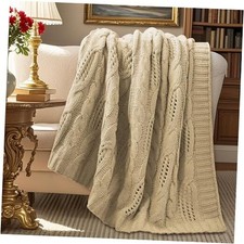 Am lie Home Chunky Knit Throw Blanket, Dual-Sided Soft Throw 50" x 60" Beige