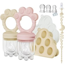 Baby Fruit Food Feeder Breastmilk Popsicle Molds Teething Pink Cream 2 PCS
