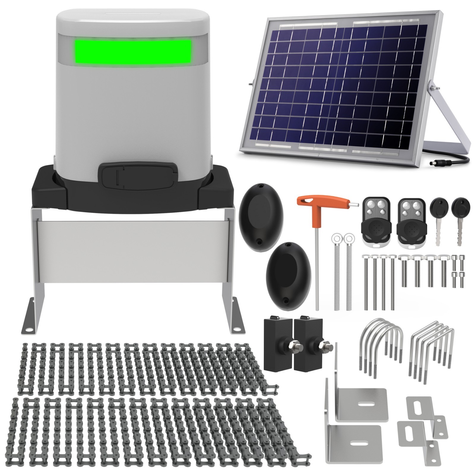 Bl&uuml;tezeit 1400lb Solar Chain Drive Sliding Gate Opener WiFi Battery w/ Remotes
