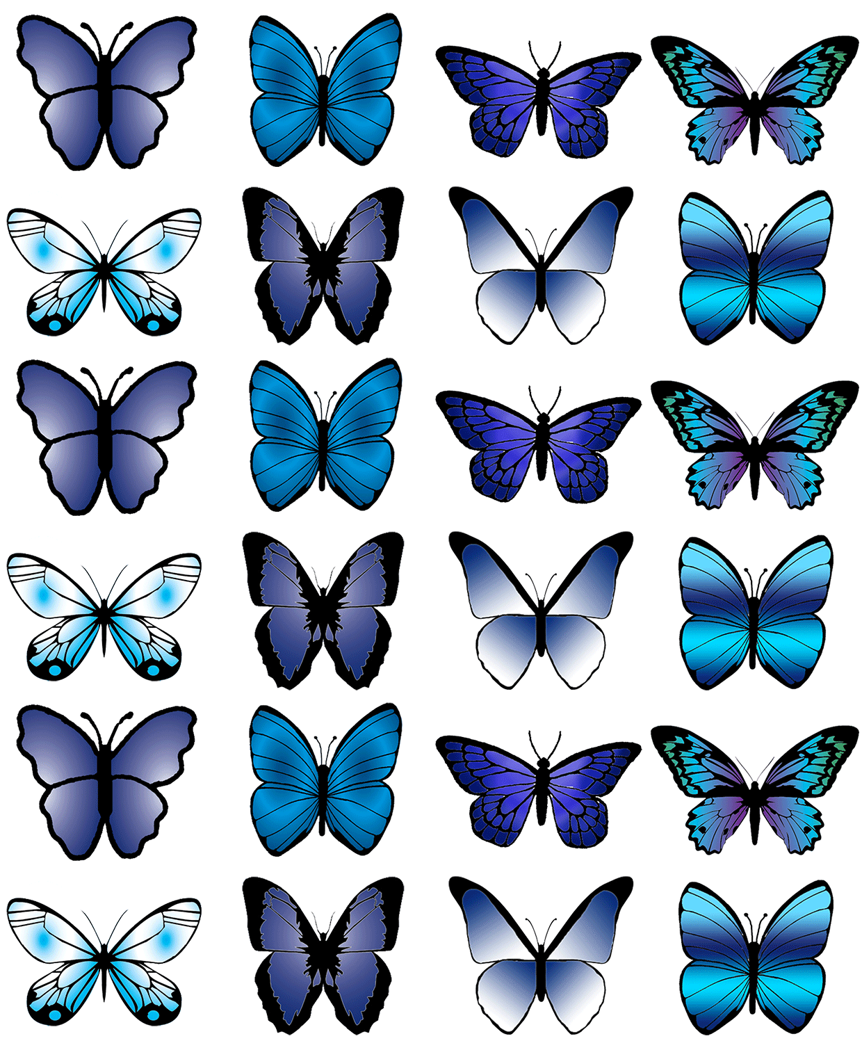 24 X MEDIUM BLUE BUTTERFLY EDIBLE CUP CAKE TOPPERS PARTY WEDDING
