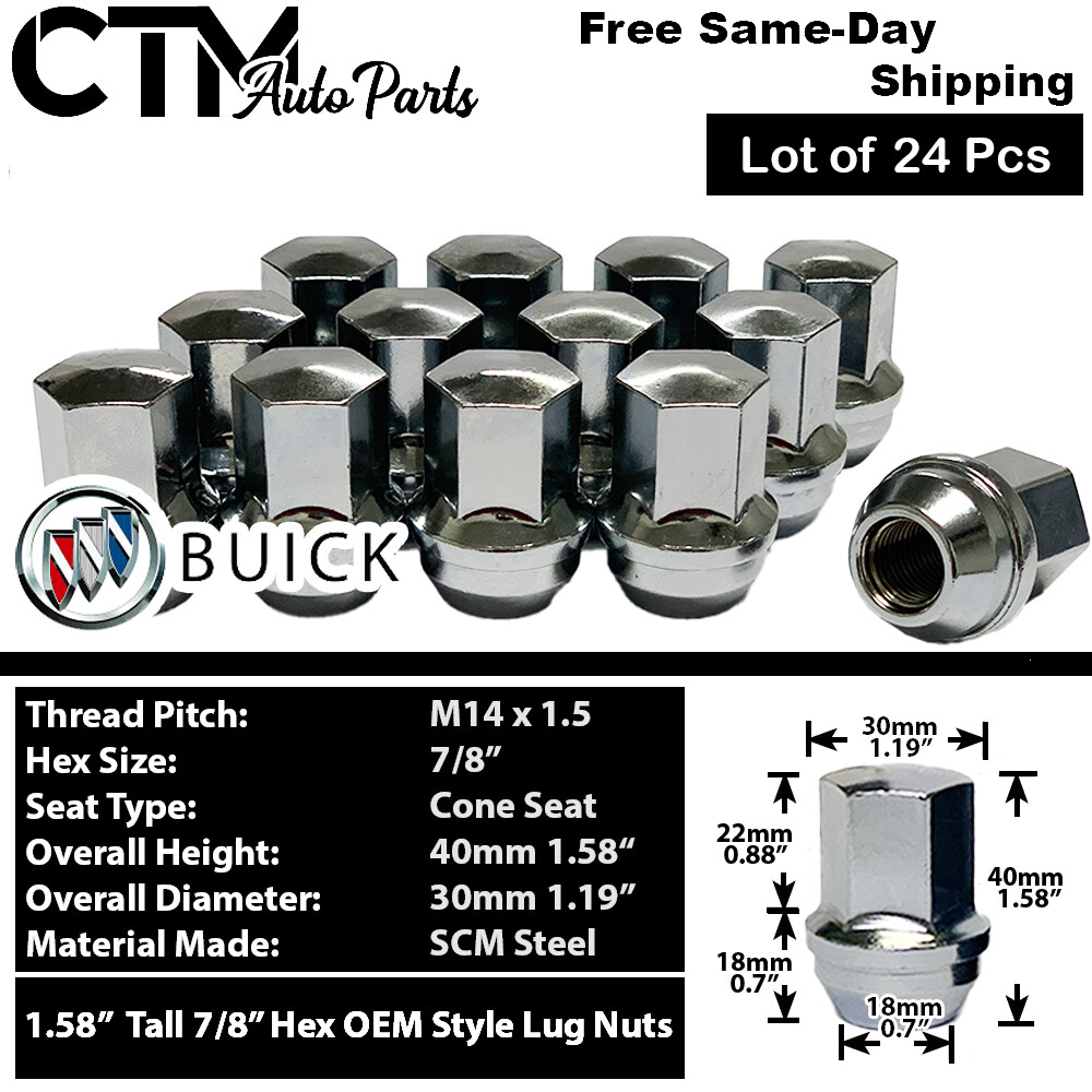 24x Chrome Buick 20072022 Enclave OEM Factory Lug Nut M14x1.5 Fit