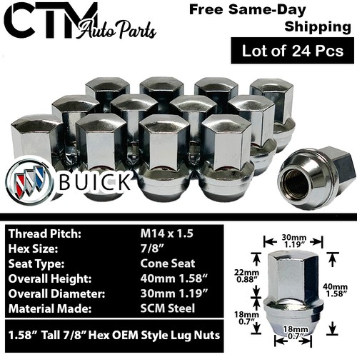 24x Chrome Buick 20072022 Enclave OEM Factory Lug Nut M14x1.5 Fit