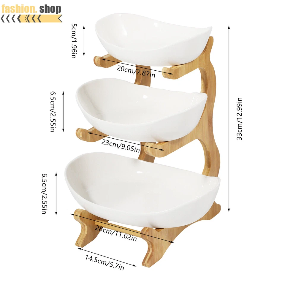 3-Layer Fruit Tray Storage Rack Vegetables Snacks Storage Plate Holder White NEW - Image 3 of 4