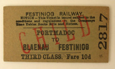 Festiniog Railway Child 3rd Cl Ticket Porthmadoc To Blaenau Festiniog 2817