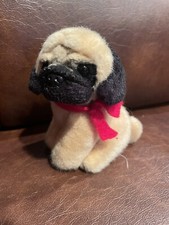 Russ Berrie Pug Black  Beige Plush Puppy Dog Soft Stuffed Animal Toy 5"