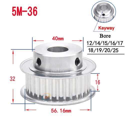 HTD-5M 15T-80T Timing Belt Pulley With Step/Keyway, Bore 8-25mm Teeth Width 16mm - Picture 17 of 27