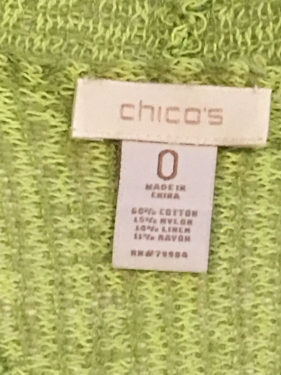 CHICOS 0 Sweater Chico Size 0 Womens size 4 Bright Green Open