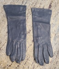 Vintage Womens Size S 6.5 Gray Soft Leather Formal 10" Long Gloves Lined Italy