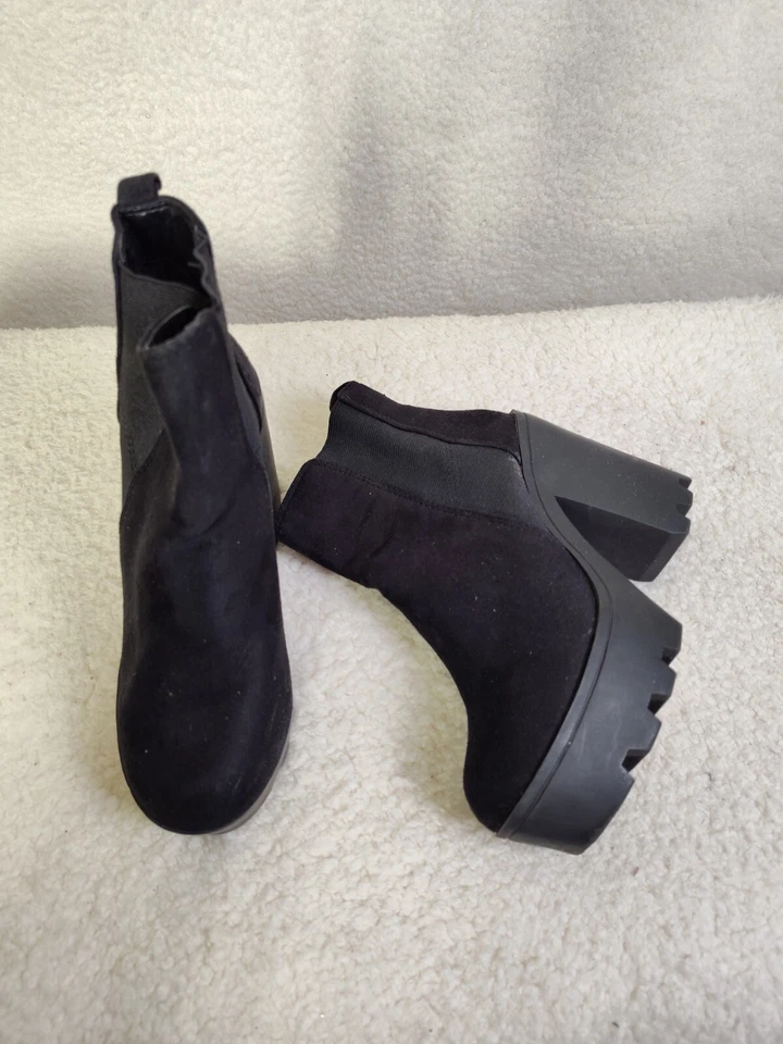 Soda Mujeres Botas 5 1/2 Negro Tacón Grueso Guante Tobillo Tirar de Tacón Bloque Zapatos Foto 4 de 4