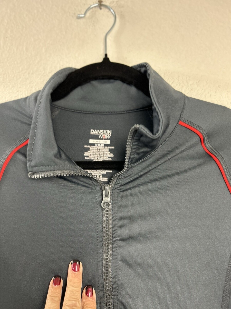 Danskin Now Semi Fitted Full Zipper Gray Red Activewear