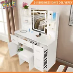 Makeup Vanity Table Set with LED 3 Color Lighted Mirror 5Drawers Dressing