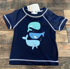 NWT Gymboree Boys Whale Swim Shop Rash Guard Top Shirt 3-6 M