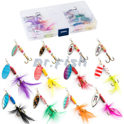 DR.FISH 12pcs Rooster Tail Spinner Lures Fishing Spinner Bait Walleye Bass Trout