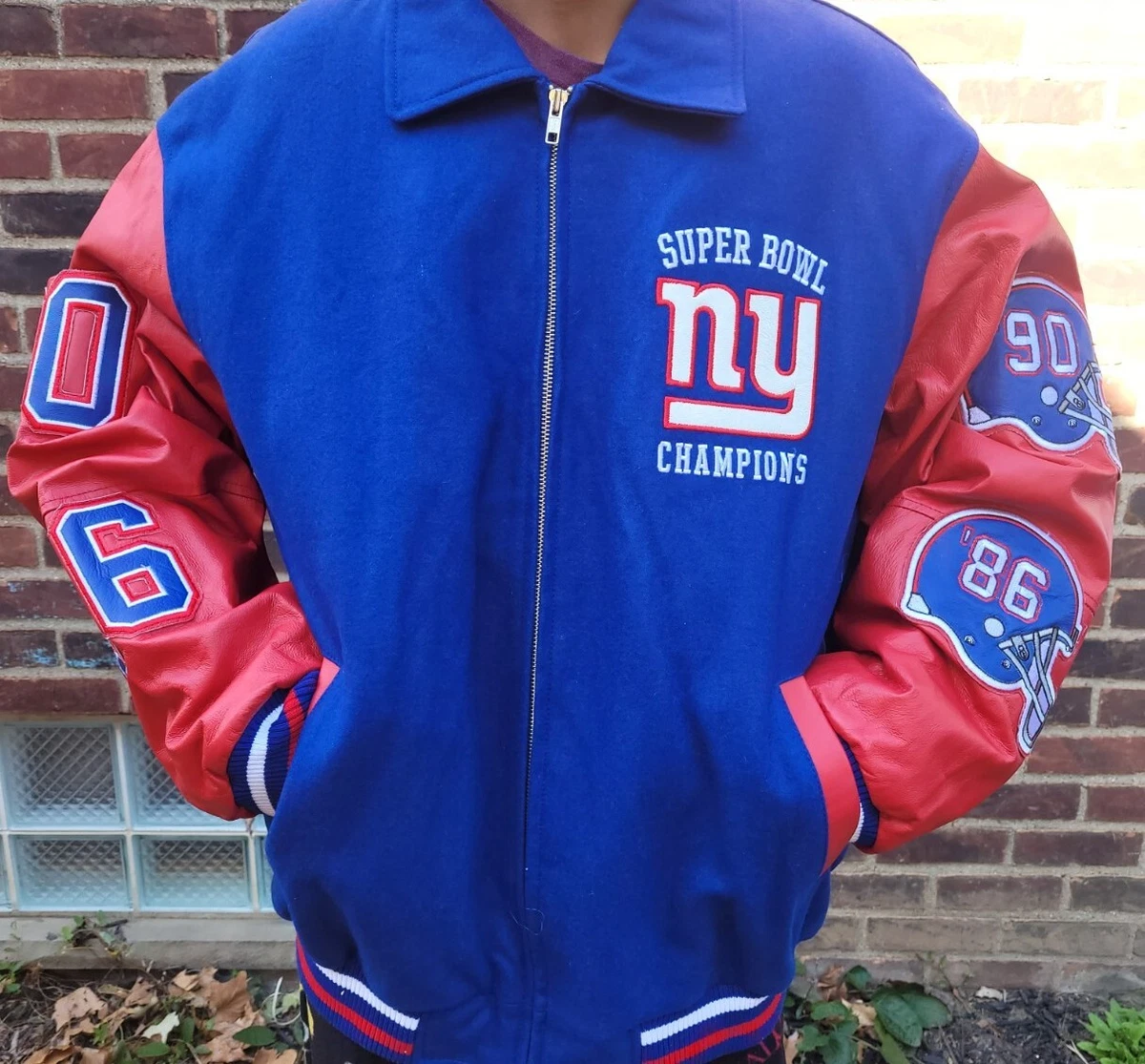 Vtg NFL New York Giants Super Bowl Leather Varsity Jacket Size L