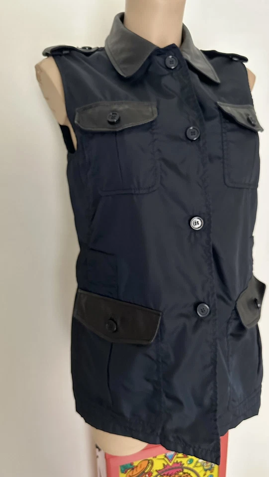 PRADA Original Chaleco Chaleco Chaqueta Cuero Inserto Azul Oscuro Negro Sin C... - Imagen 2 de 4