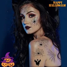 10 Sheets Waterproof Temporary Black Spider web Halloween Tattoo Face Sticker