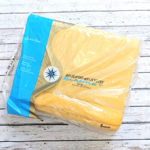 Vintage Yellow Thermal Blanket Rayon Nylon Twin Full Size 72 x 90 Gold NOS Throw eBay