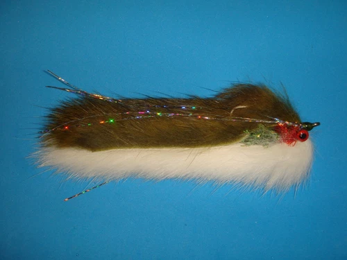 FLY FISHING FLIES - Olive/White [BARBELL] DOUBLE BUNNY size #1/0 (3 ea.)