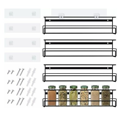 Wall Mounted Spice Rack Organizer for Cabinet Door, Set of 4 Condiment Seasoning