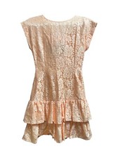 Vtg 1980s Open Back Bow Drop Waist Ruffle Party Prom Formal Dress